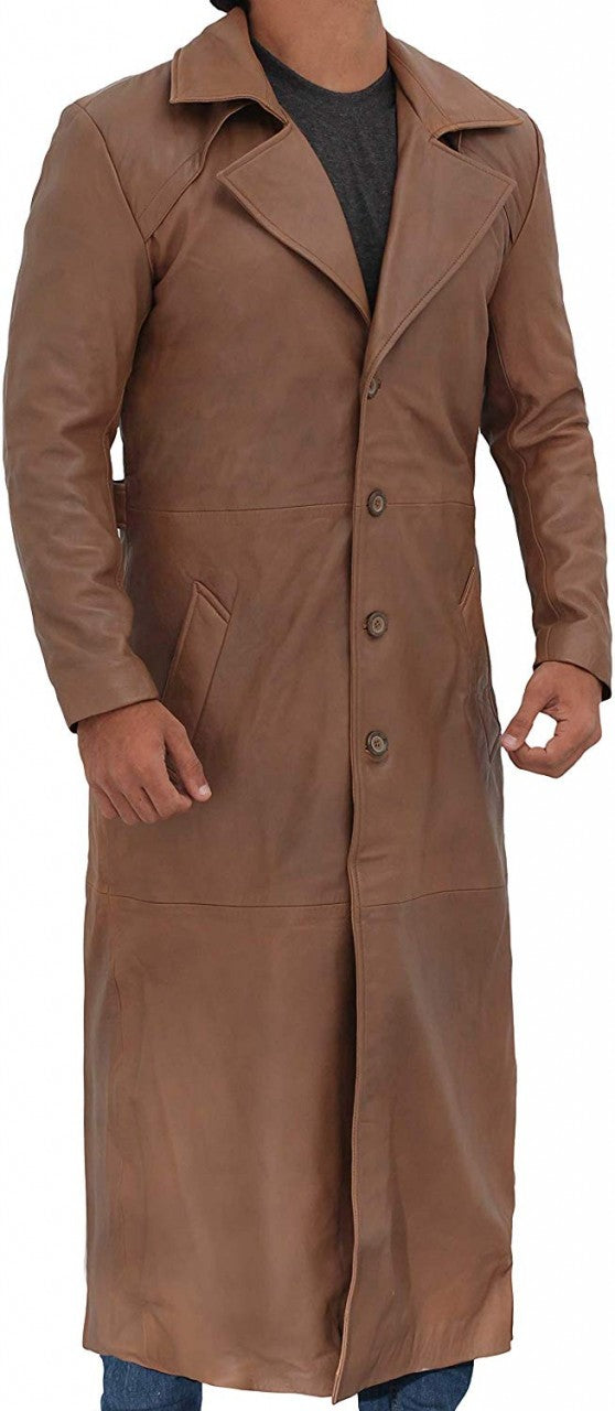 Men's Brown Genuine Leather Full Length Coat