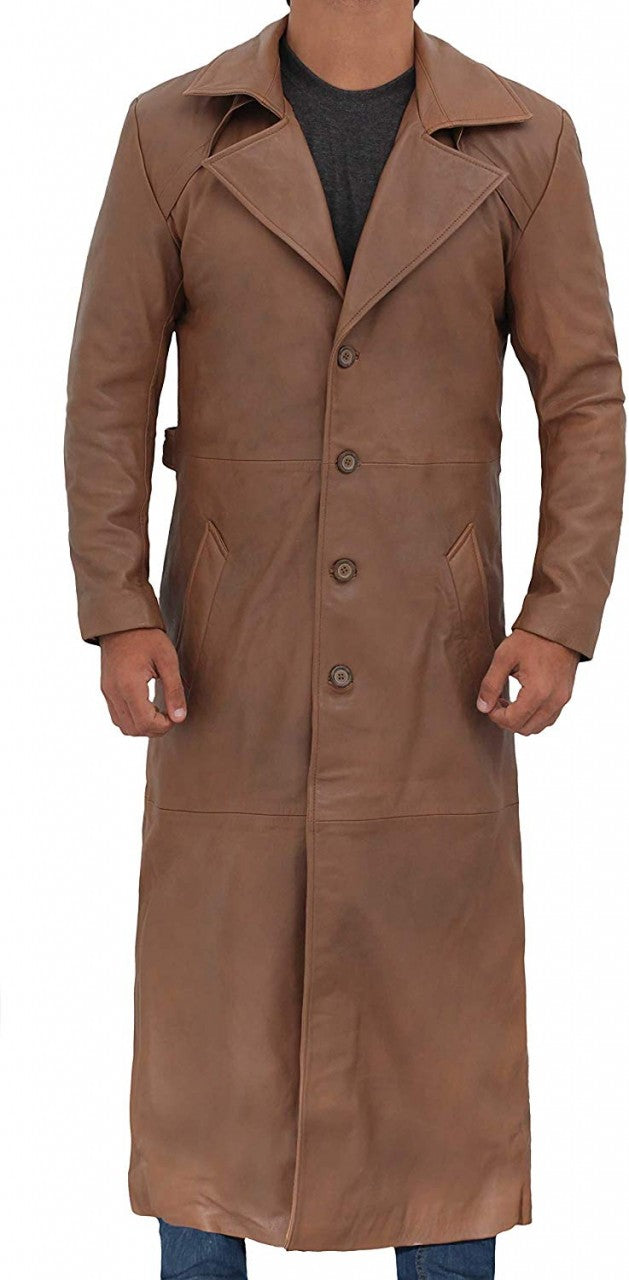 Men's Brown Genuine Leather Full Length Coat