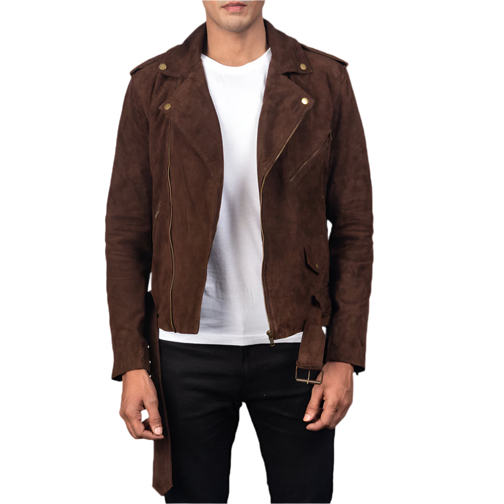 Braune Wildleder-Bikerjacke für Herren