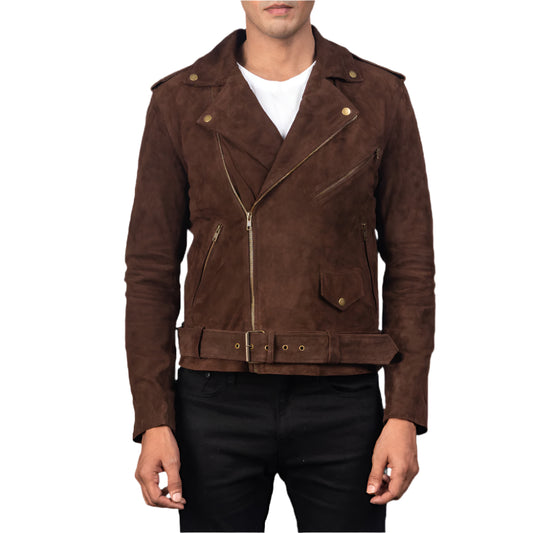 Men's Brown Suede Biker Jacket