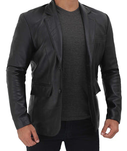 Men's Black Genuine Leather Blazer Jacket