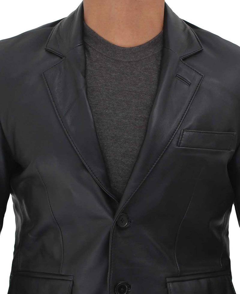 Men's Black Genuine Leather Blazer Jacket