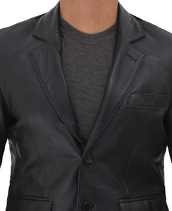 Men's Black Genuine Leather Blazer Jacket