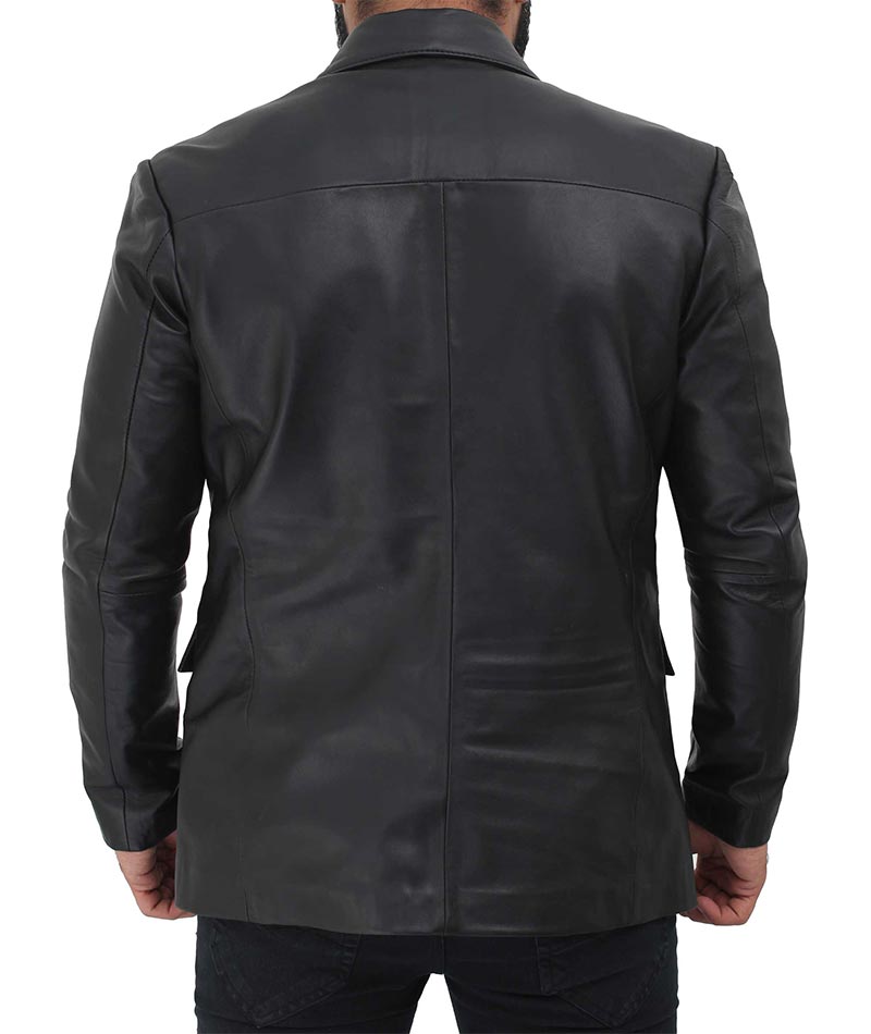 Men's Black Genuine Leather Blazer Jacket