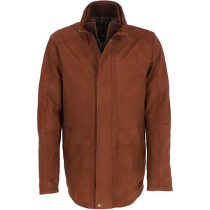 Men's Brown Nubuck Leather Detachable Double Collar Jacket