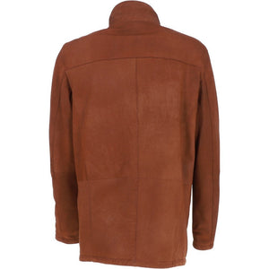 Men's Brown Nubuck Leather Detachable Double Collar Jacket