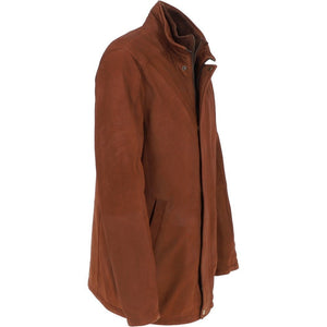 Men's Brown Nubuck Leather Detachable Double Collar Jacket