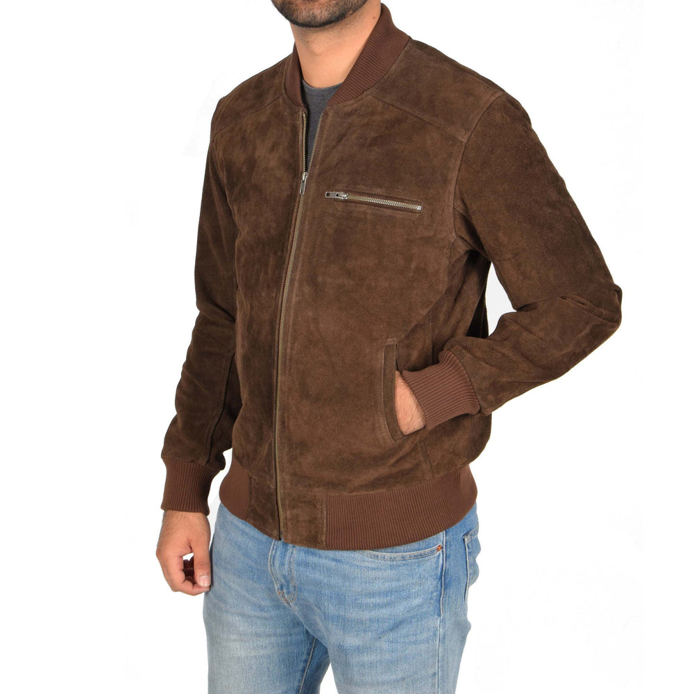 Men's Brown Suede Leather Bomber Jacket