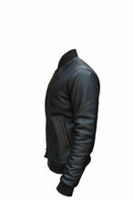 Load image into Gallery viewer, Men&#39;s Black Leather Bomber Jacket
