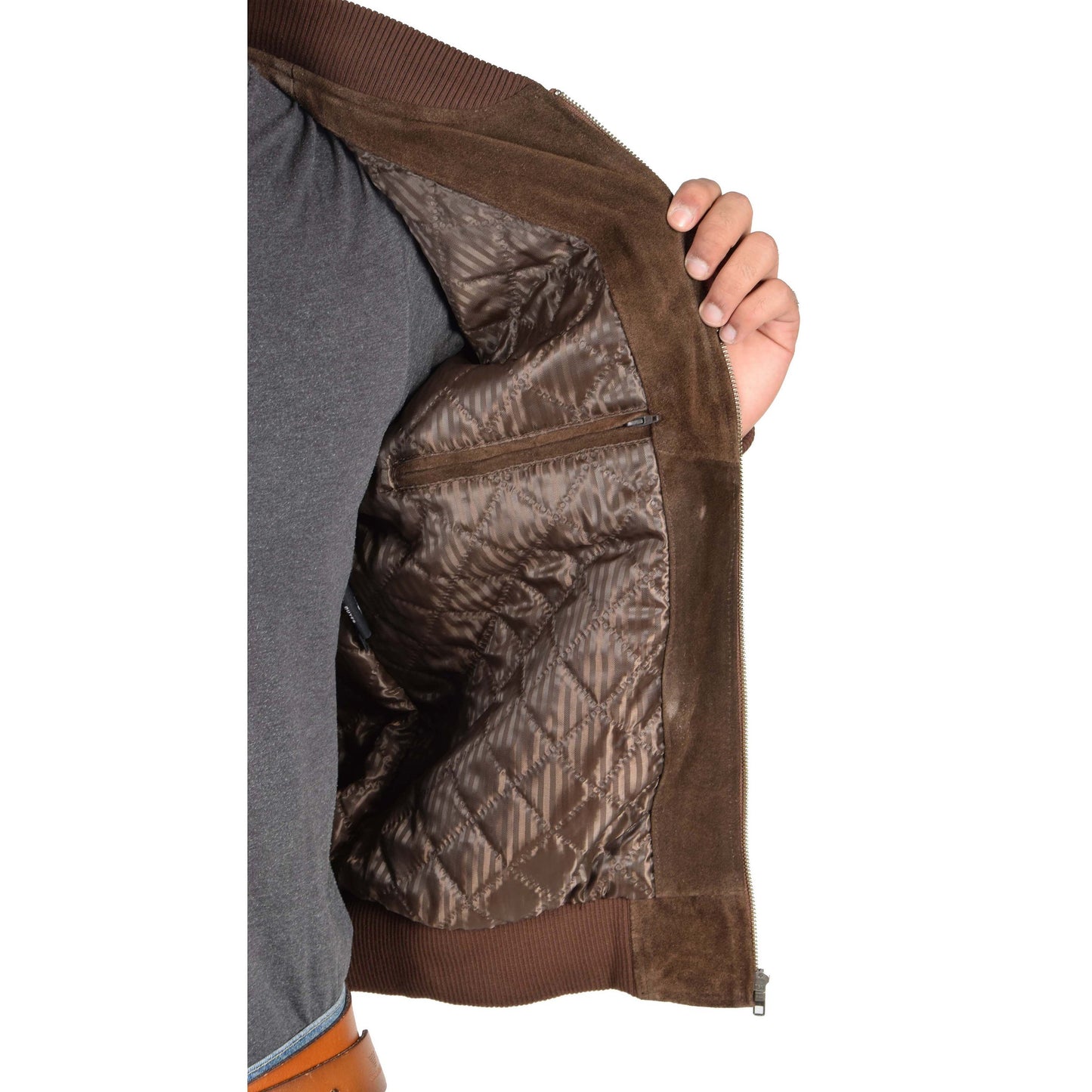 Men's Brown Suede Leather Bomber Jacket
