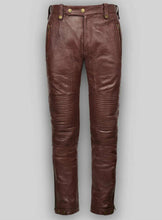 Laden Sie das Bild in den Galerie-Viewer, Braune Jeanshose aus echtem Leder für Herren
