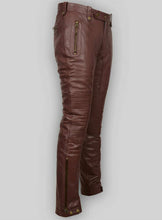 Laden Sie das Bild in den Galerie-Viewer, Braune Jeanshose aus echtem Leder für Herren
