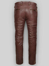 Charger l&#39;image dans la galerie, Pantalon en jean en cuir véritable marron pour homme
