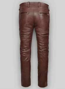 Pantalon en jean en cuir véritable marron pour homme