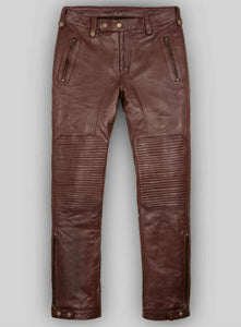 Pantalon en jean en cuir véritable marron pour homme