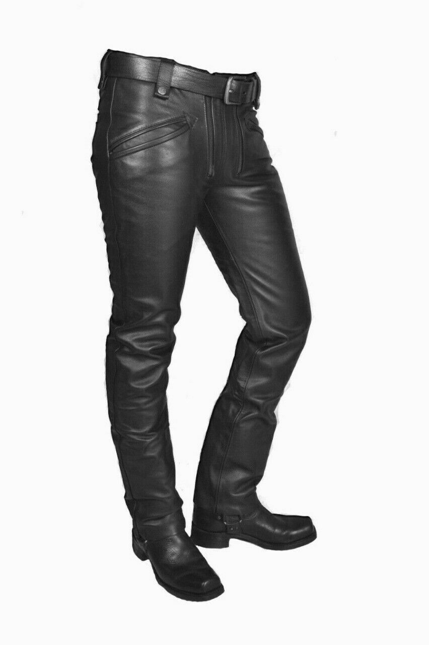 Men's Black Genuine Leather Pants Jeans