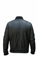 Lataa kuva Galleria-katseluun, Men&#39;s Black Leather Bomber Jacket
