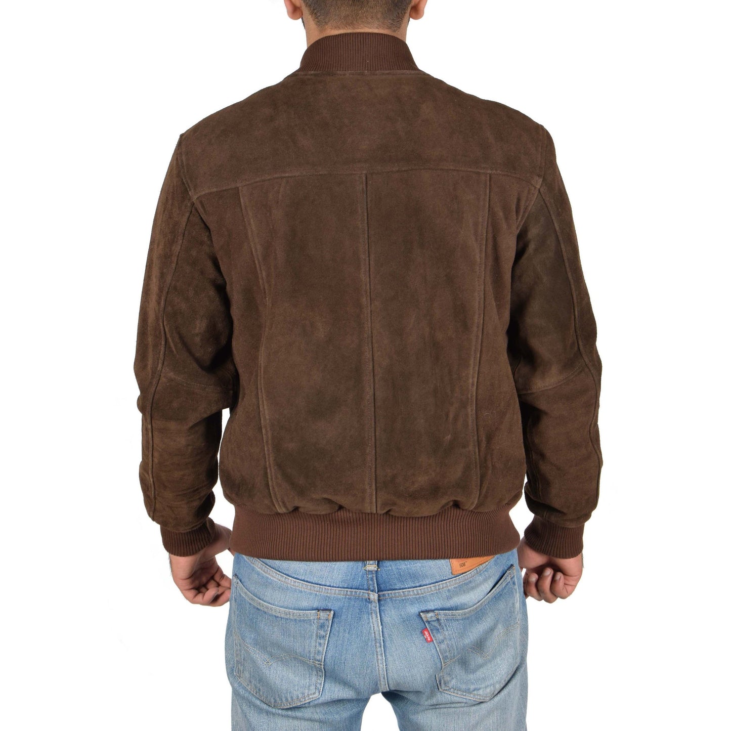 Men's Brown Suede Leather Bomber Jacket