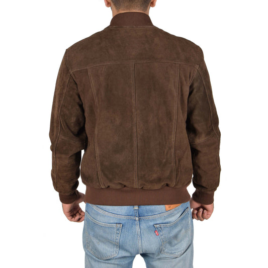 Men's Brown Suede Leather Bomber Jacket