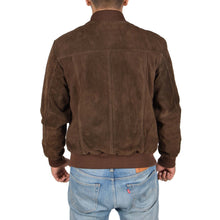 Indlæs billede til gallerivisning Men&#39;s Brown Suede Leather Bomber Jacket

