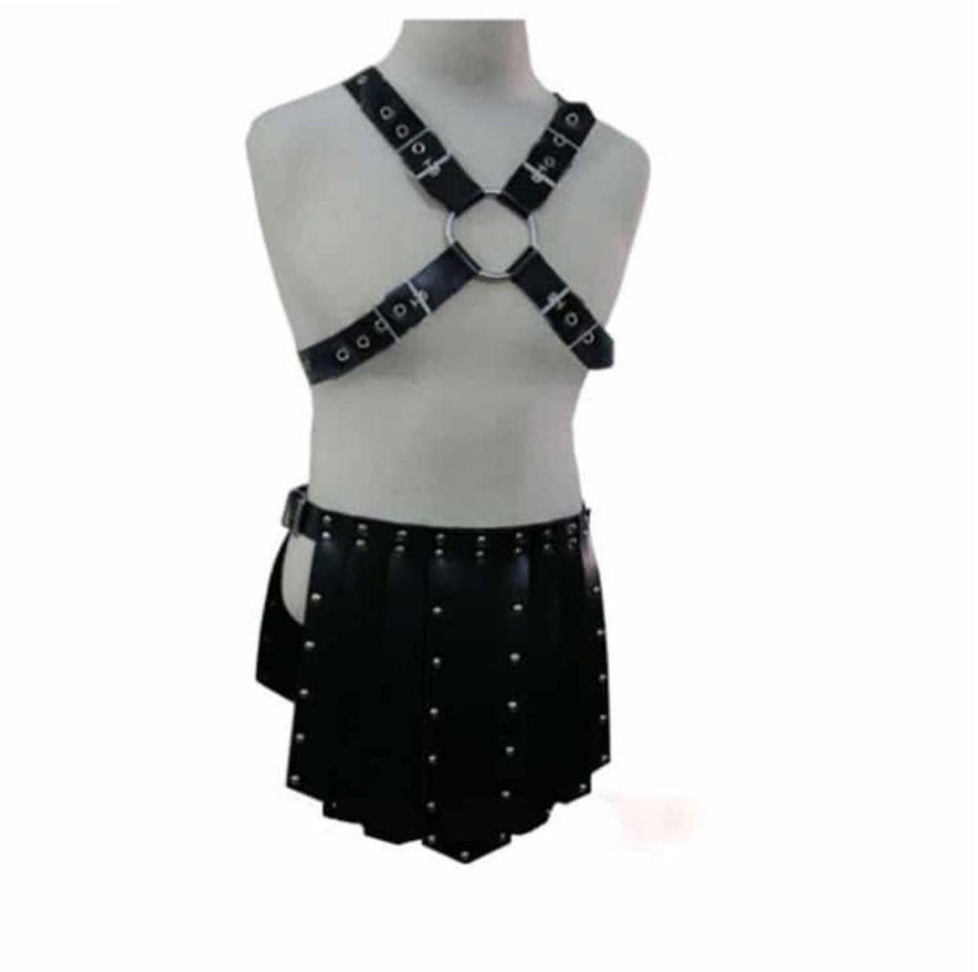 Mens Genuine Leather Gladiator Kilt Set Roman Warrior