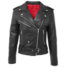 Indlæs billede til gallerivisning Ladies Black Genuine Leather Brando Jacket
