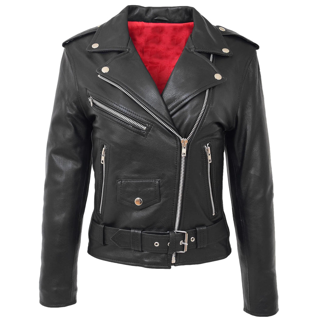 Ladies Black Genuine Leather Brando Jacket