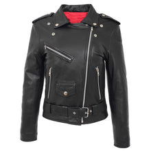 Indlæs billede til gallerivisning Ladies Black Genuine Leather Brando Jacket
