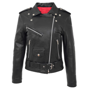 Ladies Black Genuine Leather Brando Jacket