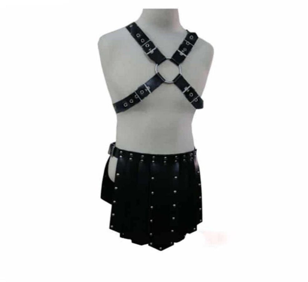 Mens Genuine Leather Gladiator Kilt Set Roman Warrior