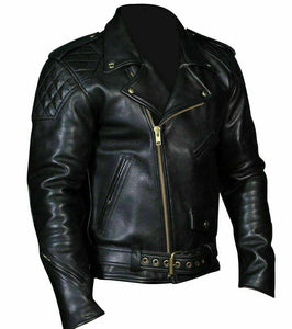 Men's Black Premium Leather Brando Biker Jacket