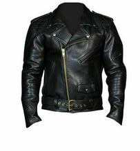 Lataa kuva Galleria-katseluun, Men&#39;s Black Premium Leather Brando Biker Jacket
