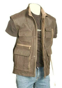 Brown Men's Genuine NUBUCK Leather Gilet Hunter Waistcoat Vest