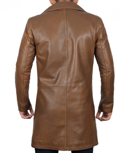 Men's Brown Genuine lambskin 3/4 Length Coat Jacket