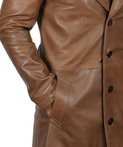 Men's Brown Genuine lambskin 3/4 Length Coat Jacket