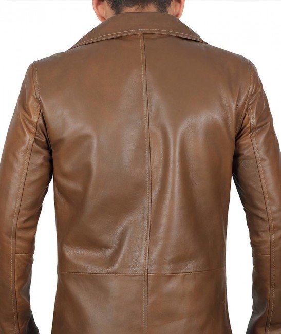 Men's Brown Genuine lambskin 3/4 Length Coat Jacket