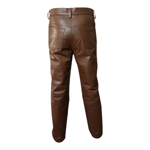 Men's Brown Genuine Leather Jeans