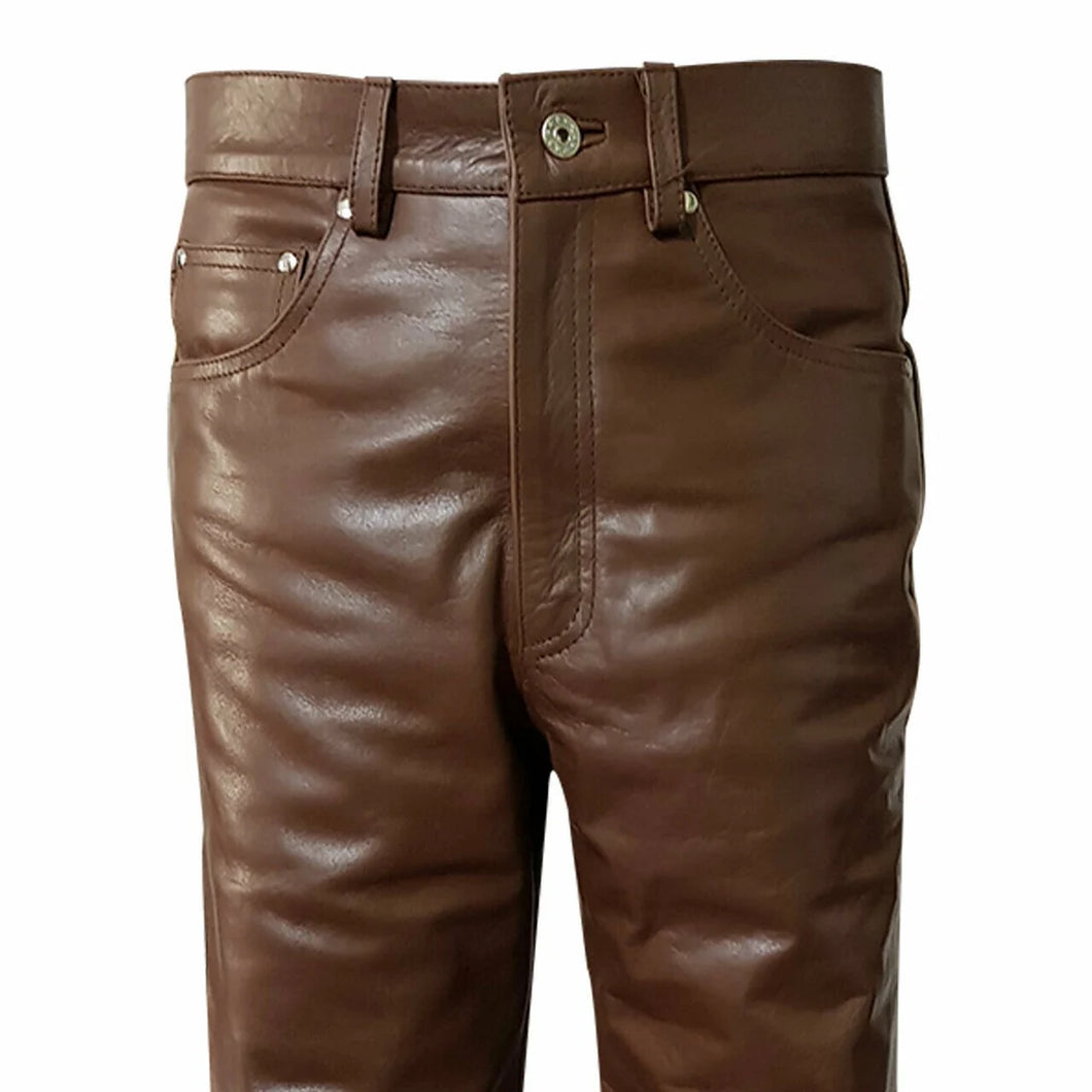 Men's Brown Genuine Leather Jeans