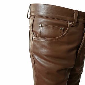 Jean en cuir véritable marron pour homme