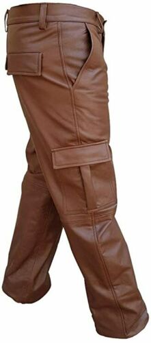 Men's Brown Leather Cargo Pants