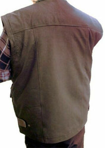 Brown Men's Genuine NUBUCK Leather Gilet Hunter Waistcoat Vest