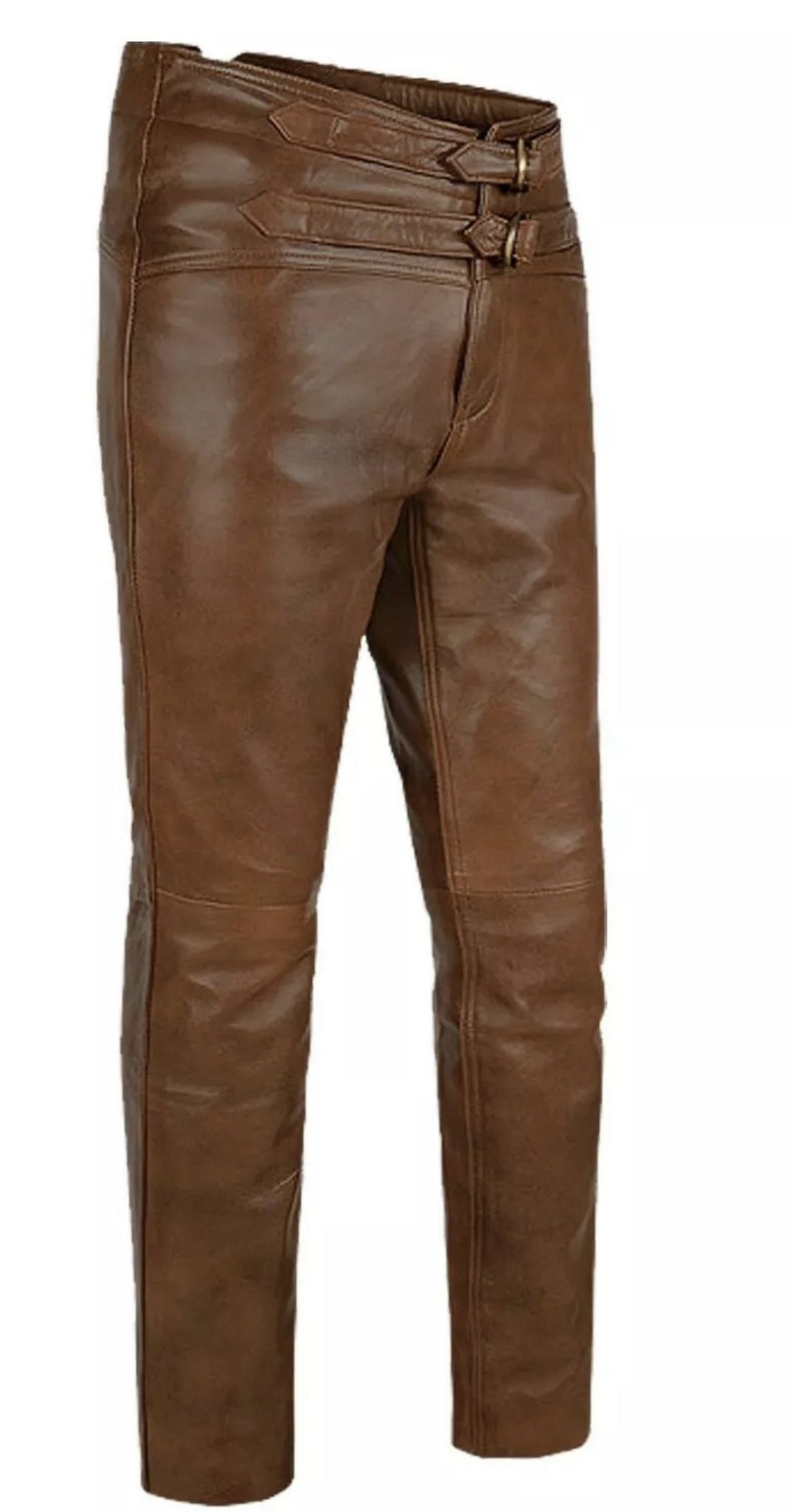 Men's Brown Genuine Leather Slim Fit Pants