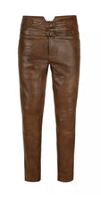 Indlæs billede til gallerivisning Men&#39;s Brown Genuine Leather Slim Fit Pants
