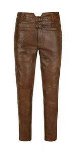 Men's Brown Genuine Leather Slim Fit Pants