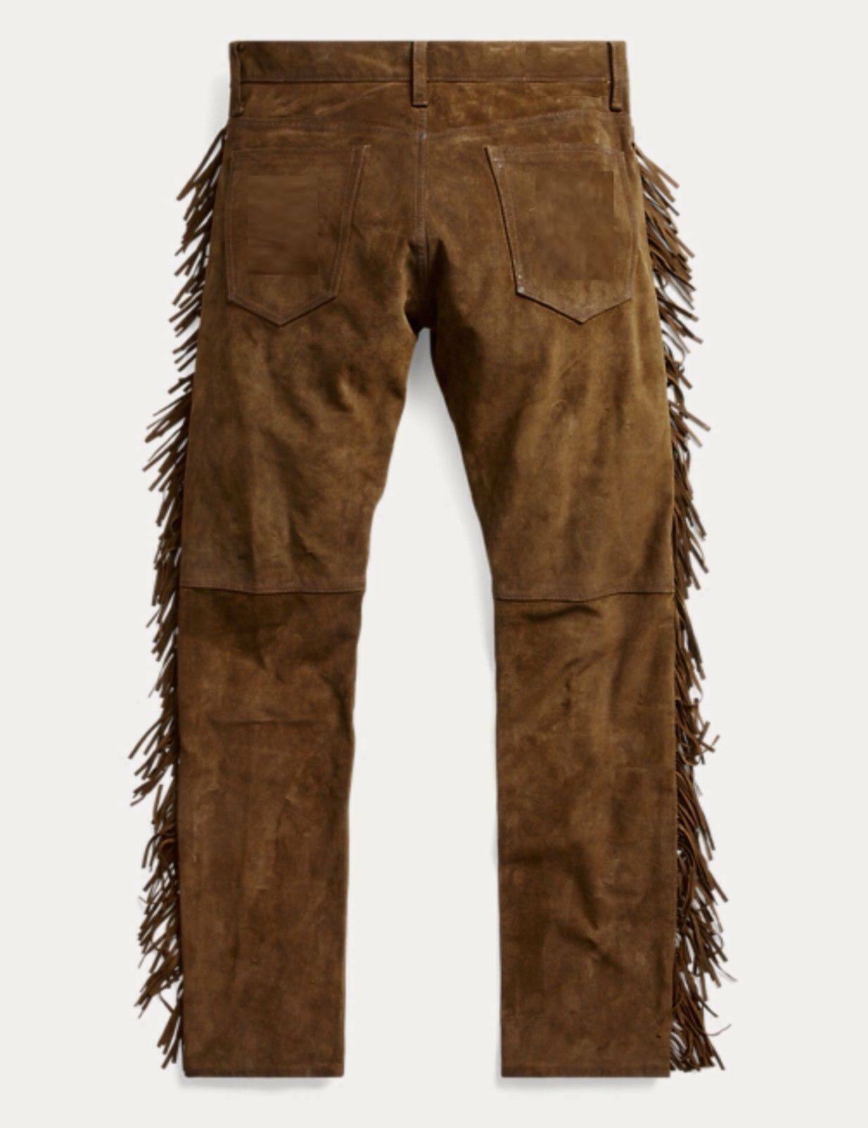 Men's Brown Suede Jeans with Fringes