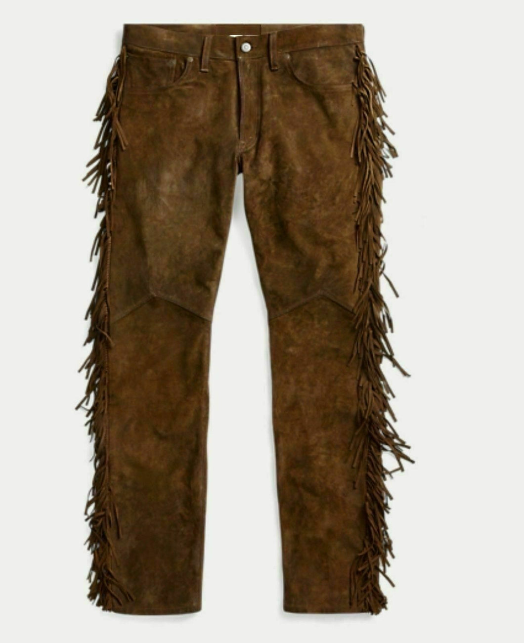Men's Brown Suede Jeans with Fringes