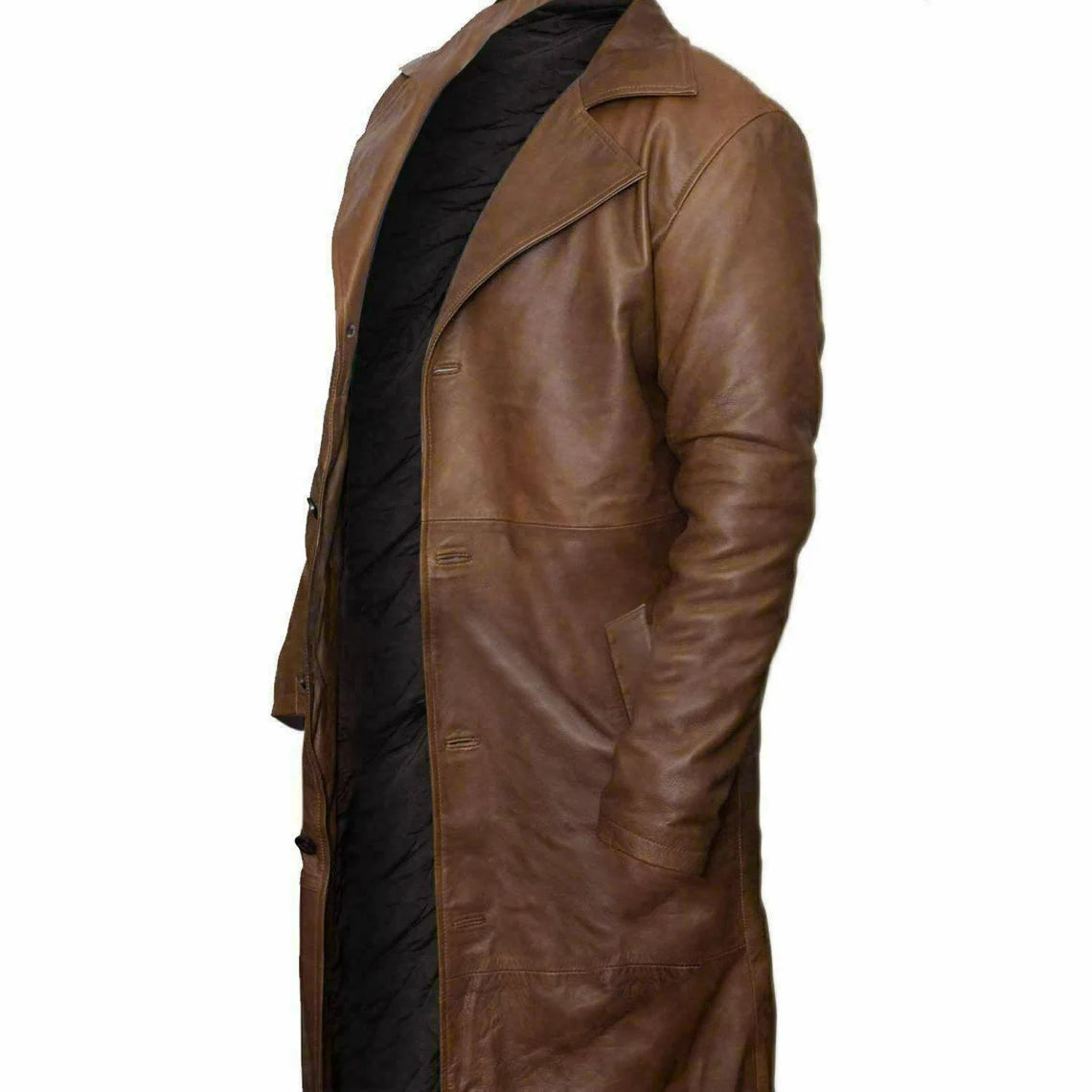 Men's Brown Genuine Leather Trench Coat