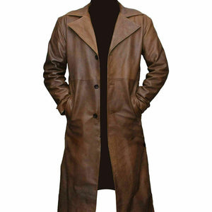 Men's Brown Genuine Leather Trench Coat