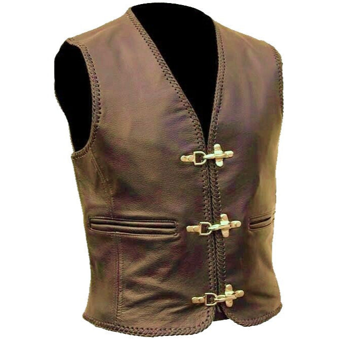 Gilet sans manches en cuir véritable marron pour homme