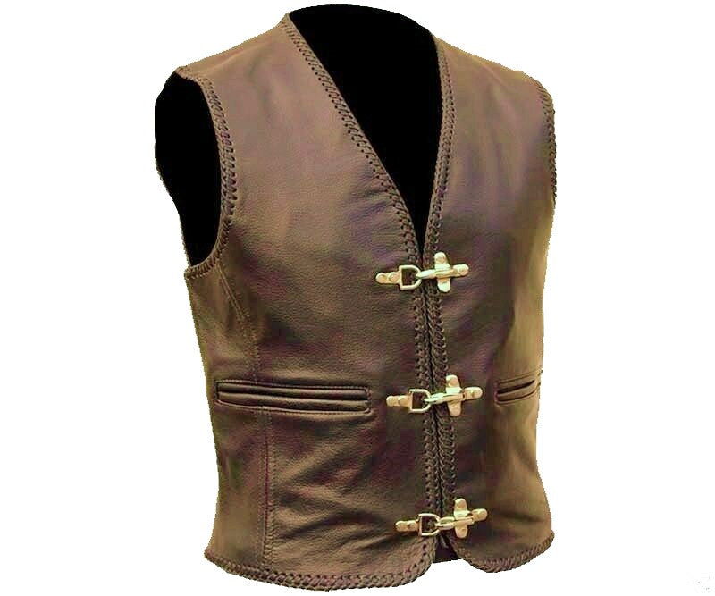 Men's Brown Genuine Leather Waistcoat Vest